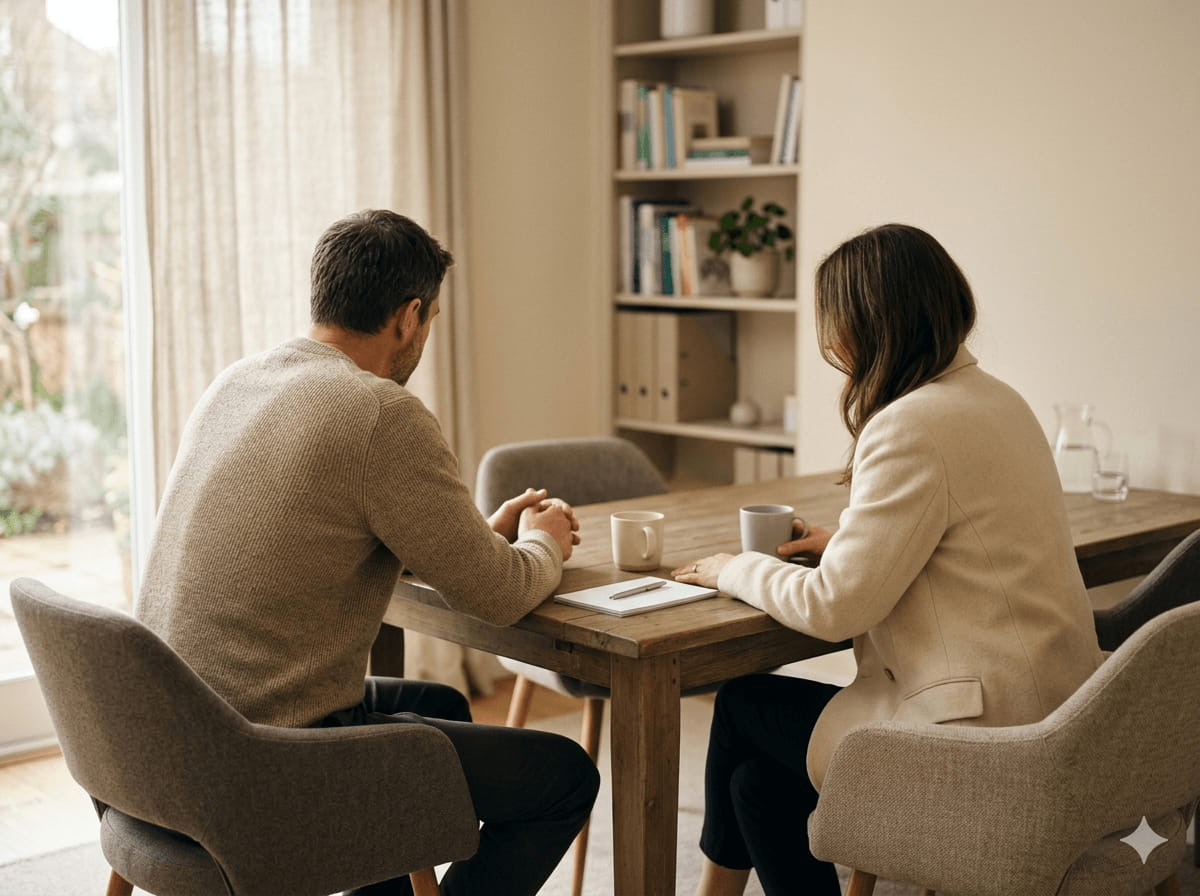 Couple in calm consultation representing family law attorney web design services