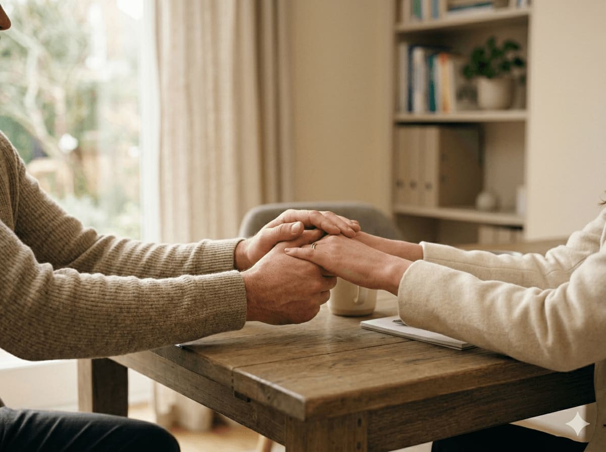 Couple holding hands in resolution representing mediation services web design